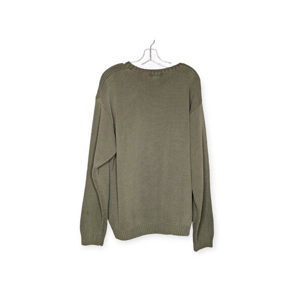 Vintage Eddie Bauer Olive Green Cable Knit Crewneck Sweater Size Large - Picture 4 of 10